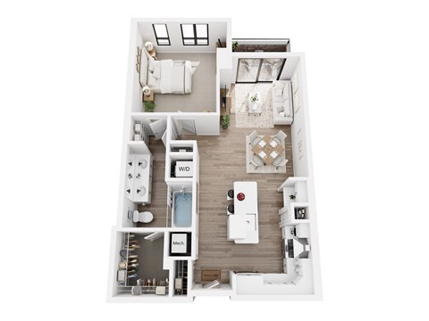 Floor plan for 1 bed, 1 bath